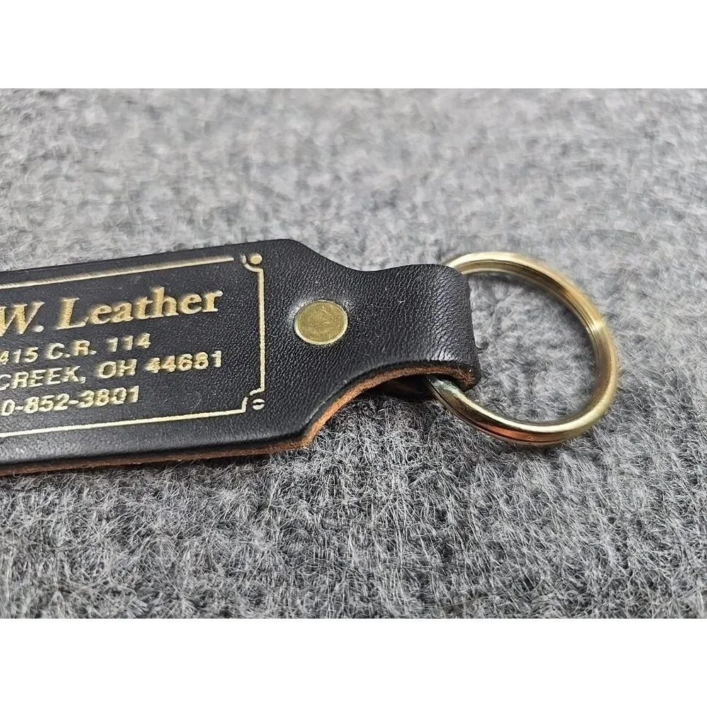 Vintage Keychain RW Leather Sugarcreek OH Blue Metal Ring